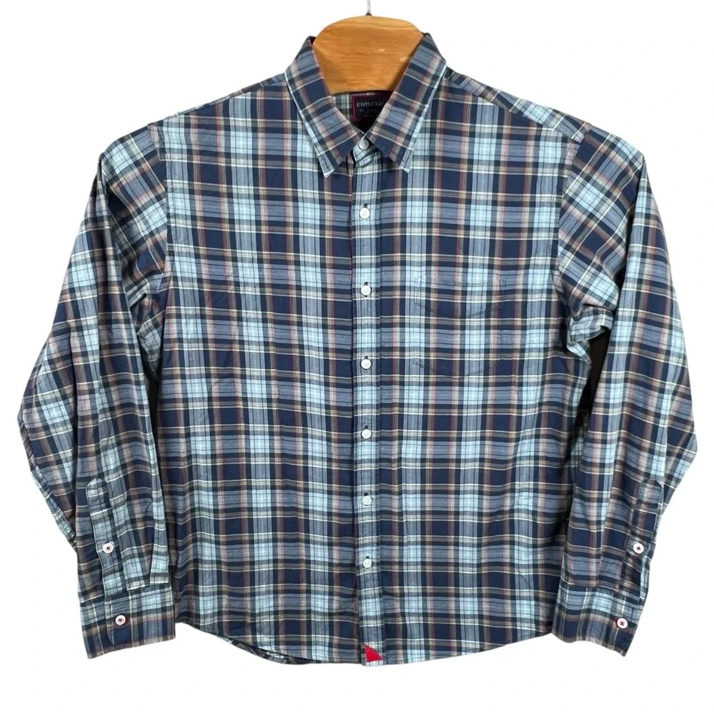UNTUCKit Mens L Multicolor Plaid Long Sleeve Button Up Lightweight Flannel Shirt